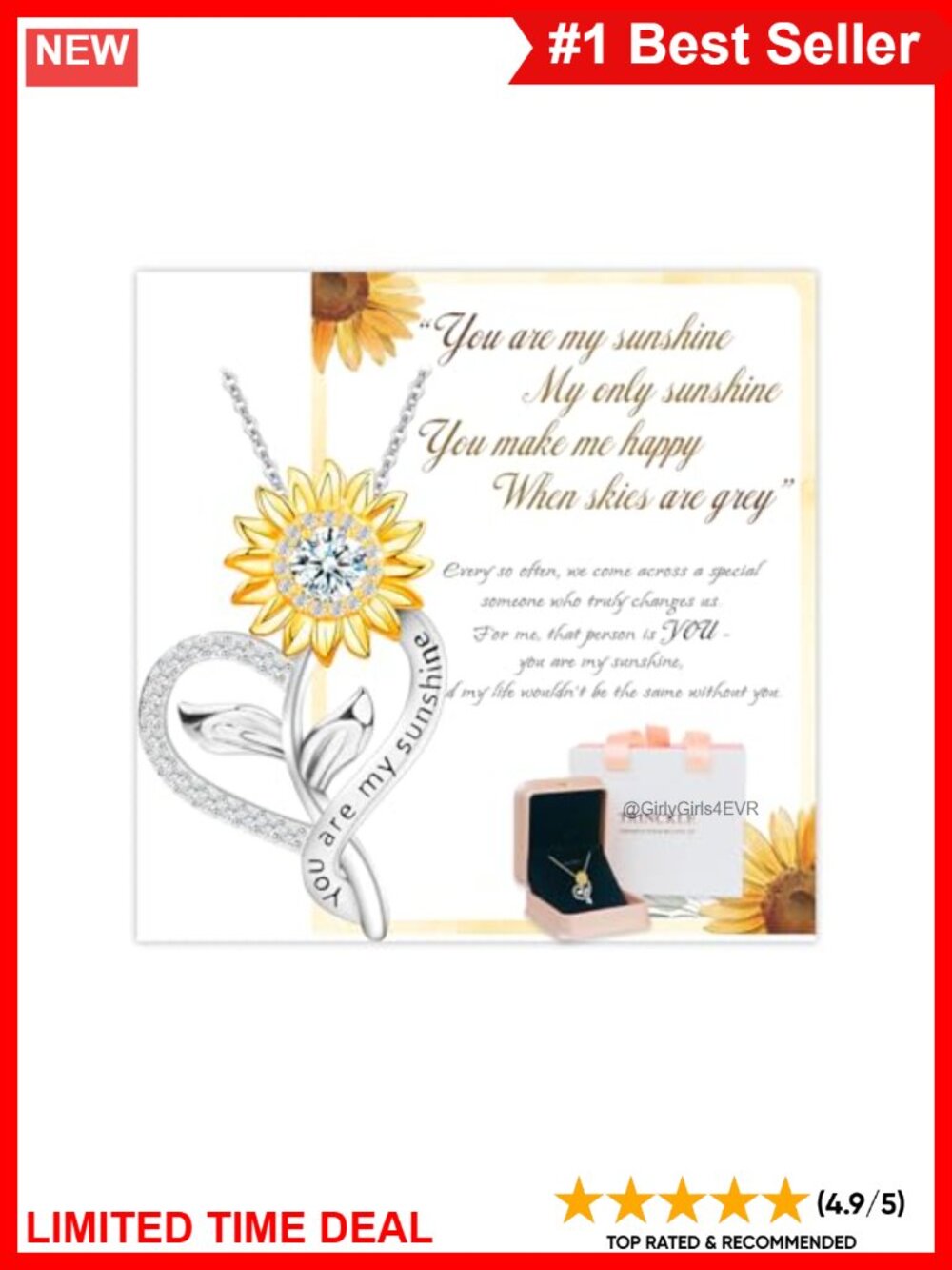Sterling Silver Moissanite Sunflower Pendant Necklace 18+2in Adjustable